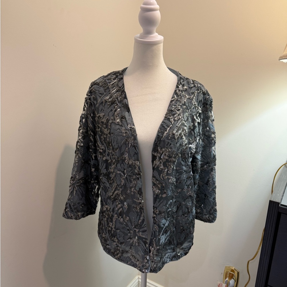 Chico's Soho Sequin Floral Lace Jacket Size 2